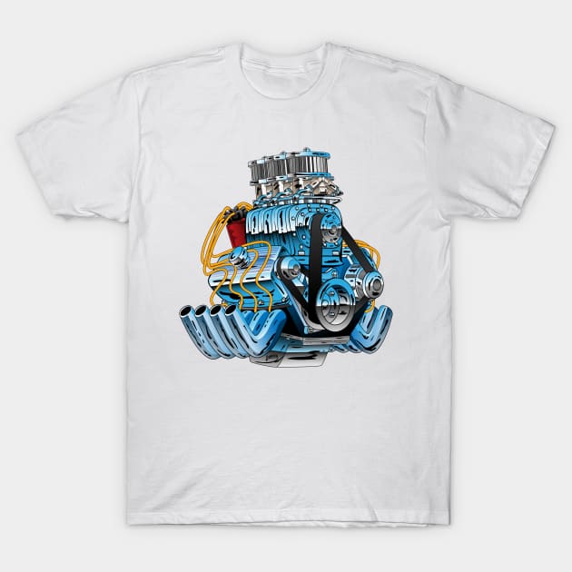 Hot Rod Race Car Dragster Engine Cartoon Illustration T-Shirt by hobrath